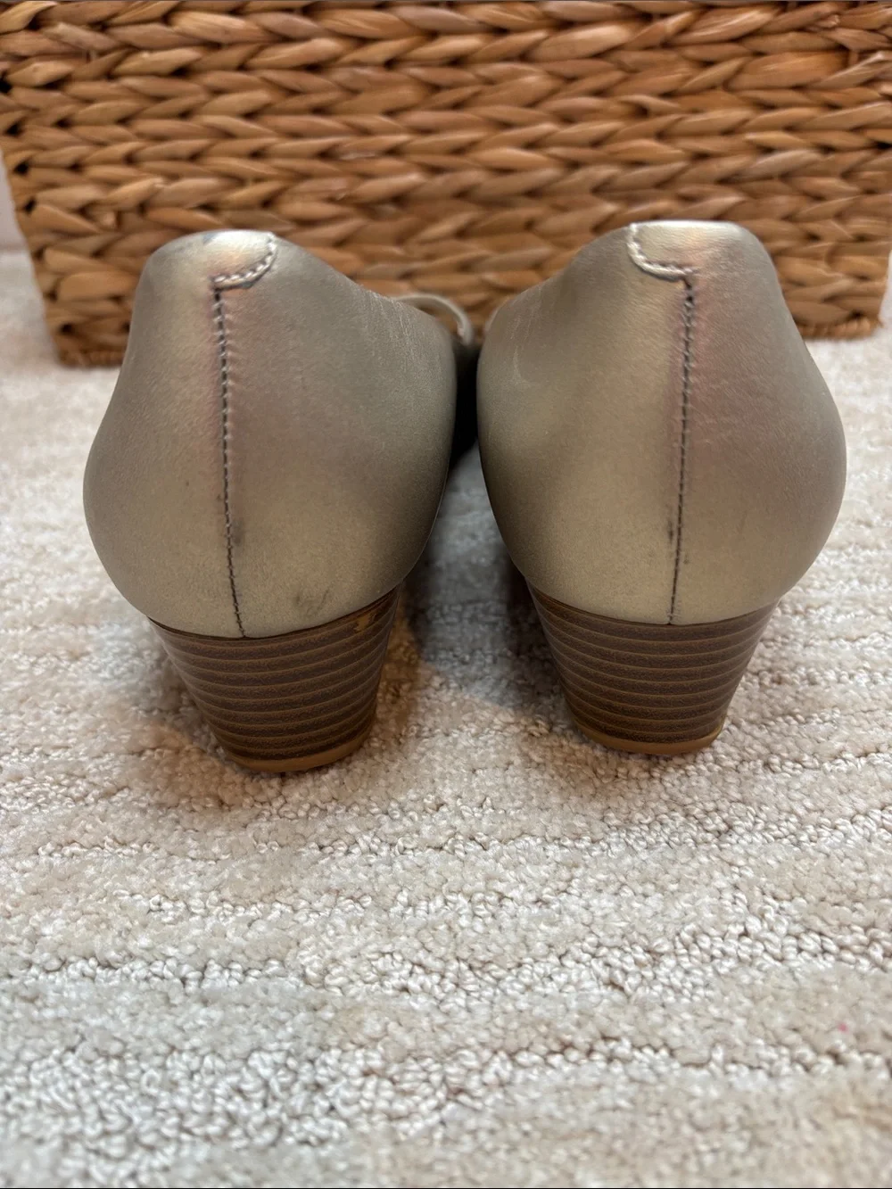 Cole Haan Metallic Gold Peep-Toe Wedge Heels Size 9.5 EUC
